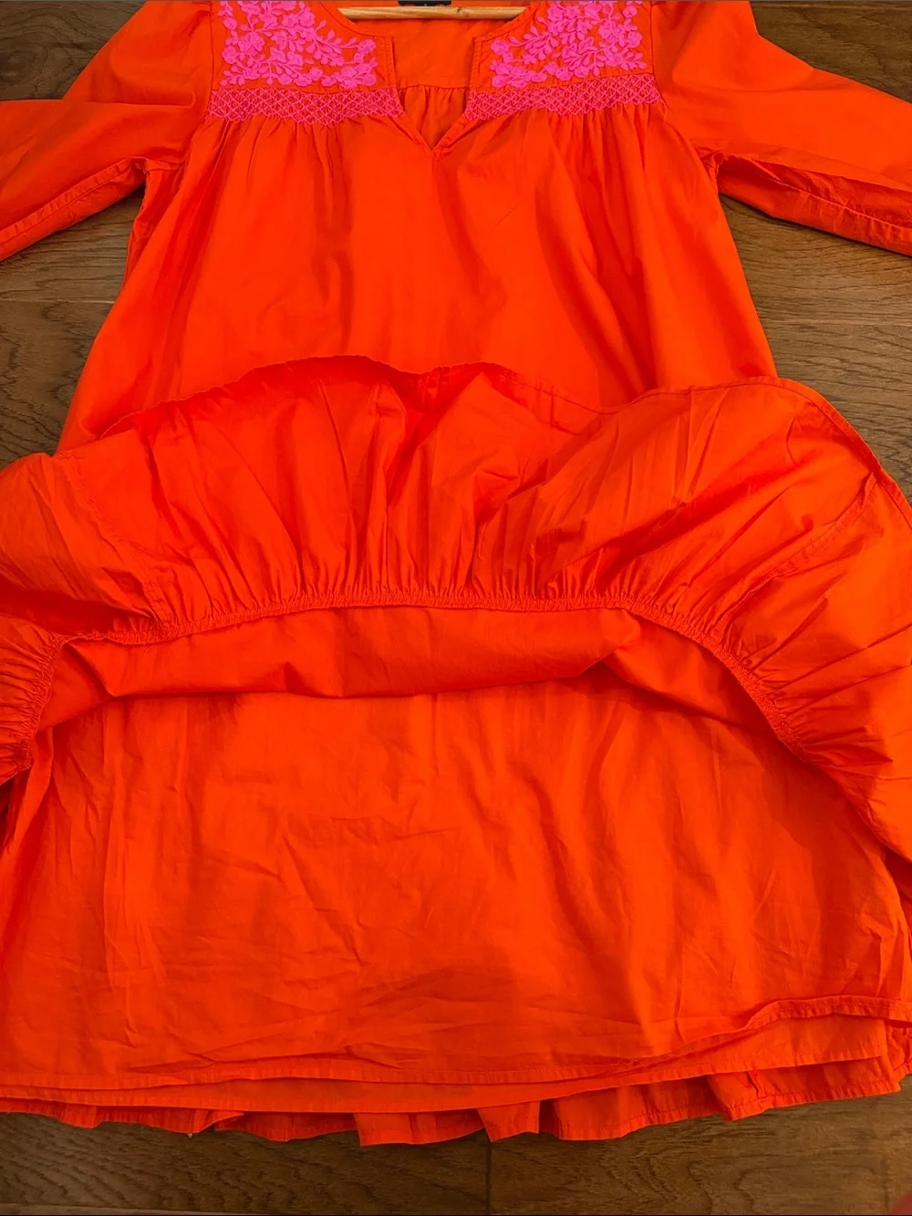 J.Crew Leda Embroidered Oversized S Popover Ruffle Dress Orange Pink